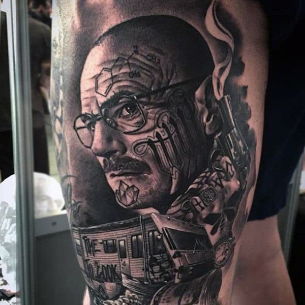 Masculine Mens Breaking Bad Thigh Tattoo Designs