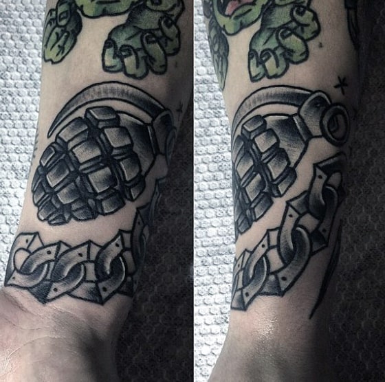 Masculine Men's Forearm Grenade Tattoos