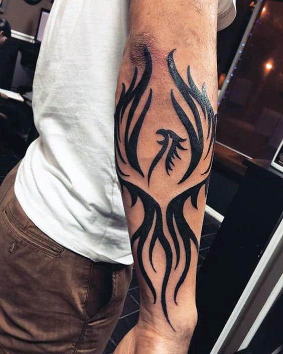 Masculine Mens Full Forearm Black Ink Tribal Phoenix Tattoos