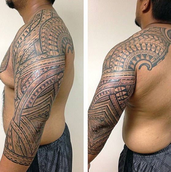 Masculine Mens Half Sleeve And Shoulder Samoan Tattoos