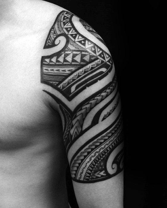 Masculine Mens Half Sleeve Polynesian Tribal Tattoos