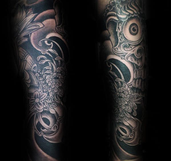 Masculine Mens Japanese Skull Sleeve Tattoo Inspiration
