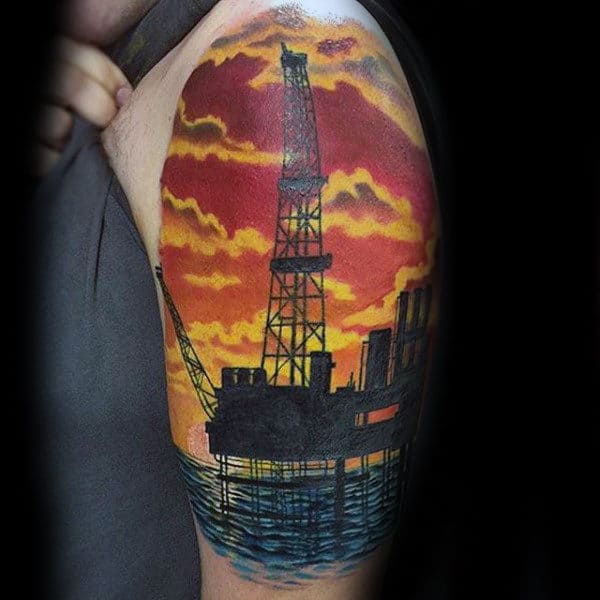 Masculine Mens Oilfield Ocean Tattoo Half Sleeve