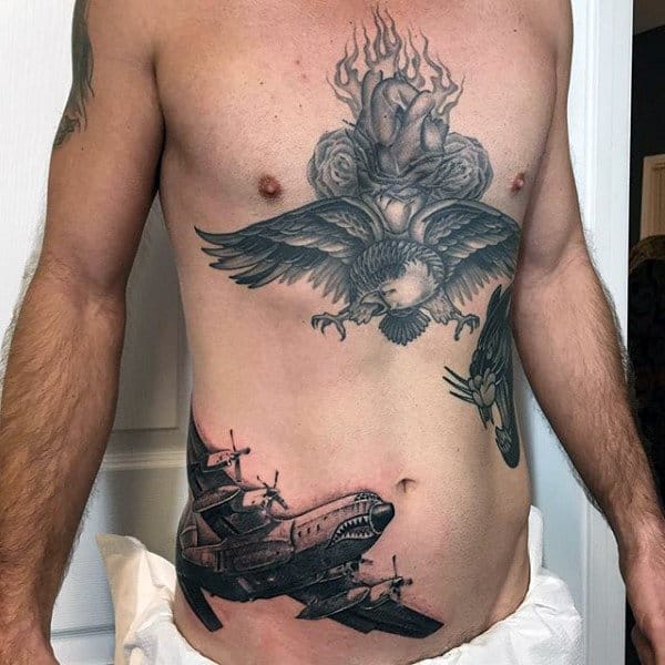 Masculine Mens Rib Cage Side Airborne Tattoo