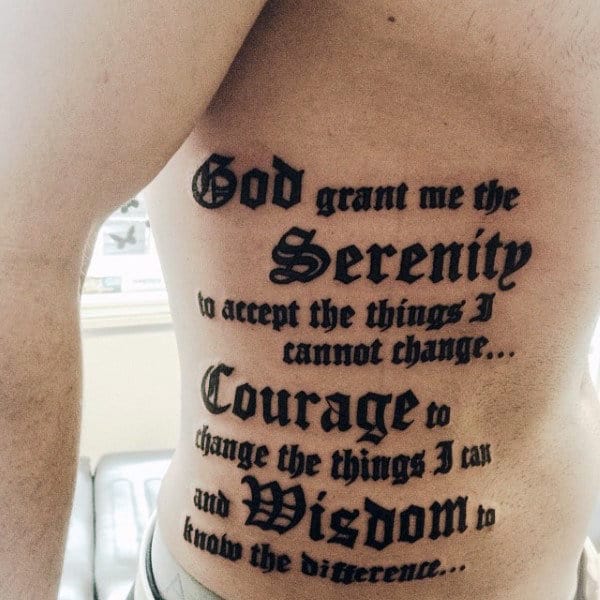 Masculine Mens Serenity Prayer Old English Font Rib Cage Side Tattoos