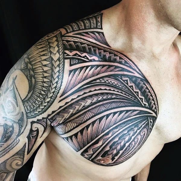 Masculine Mens Shoulder Polynesian Tribal Tattoos