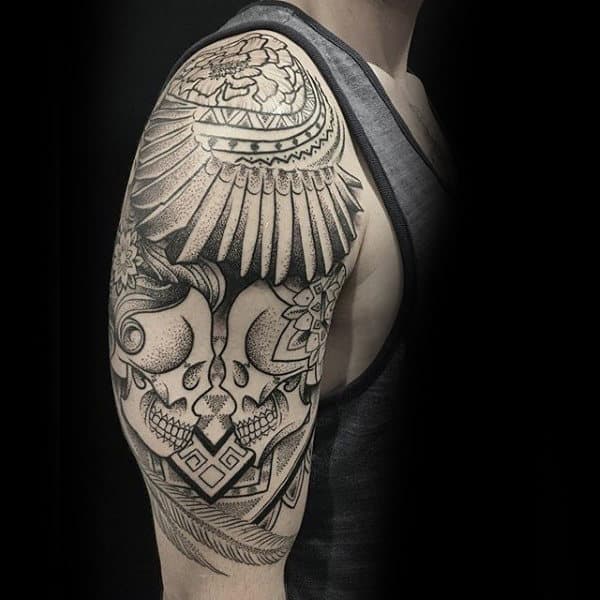 Masculine Mens Shoulders Dotwork Tattoo Design Ideas