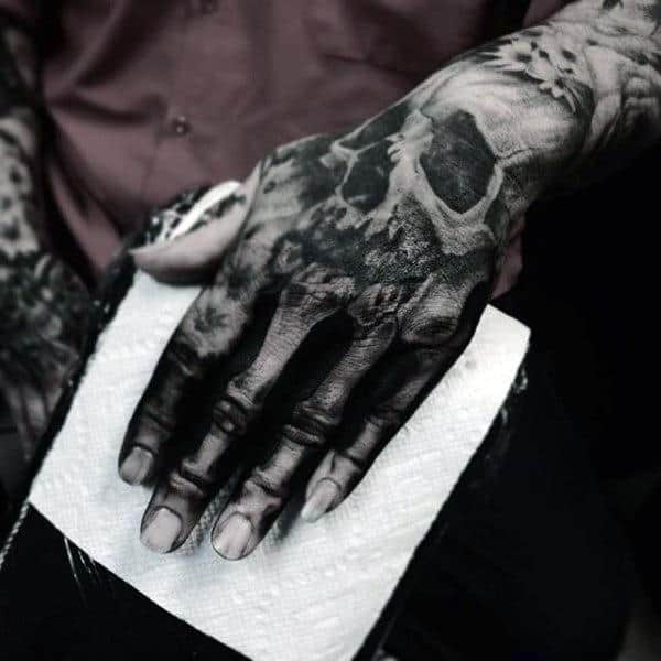 Masculine Men's Skeleton Tattoo Hands And Wrist