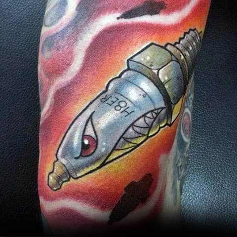 Masculine Mens Spark Plug Missle Tattoo With Military Design