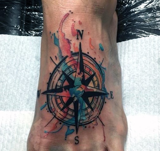 Masculine Men's Star Compass Tattoo On Foot