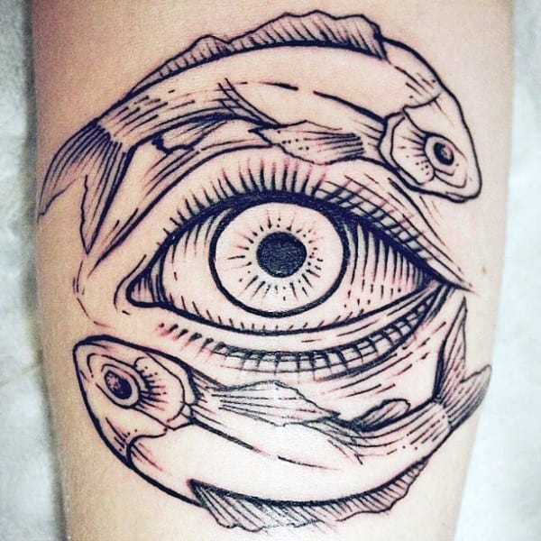 Masculine Mens Tattoo Designs Yin Yang On Leg Calf With All Seeing Eye