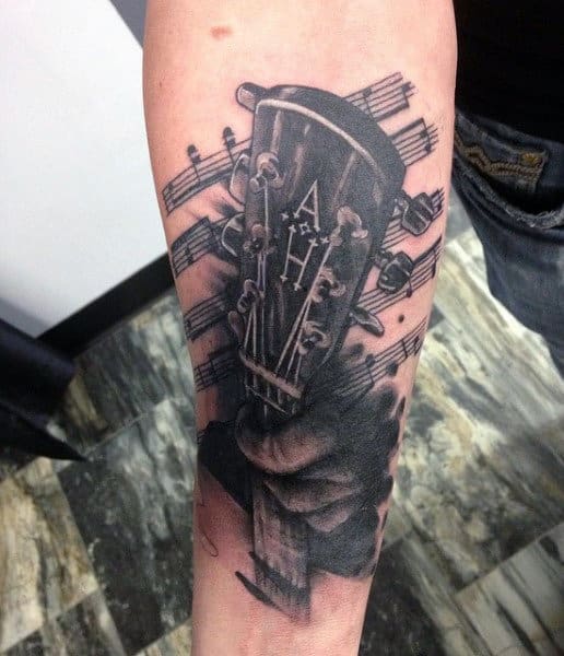Masculine Men's Tattoos On Guitar