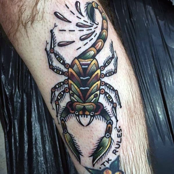 Masculine Mens Traditional Scorpion Leg Tattoo Designs