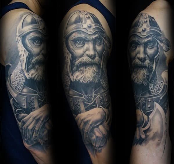 Masculine Mens Viking Warrior 3d Tattoo On Arm