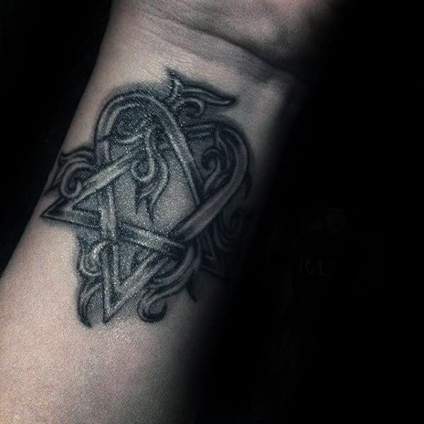Masculine Mens Wrist Ornate Heartagram Tattoo Designs