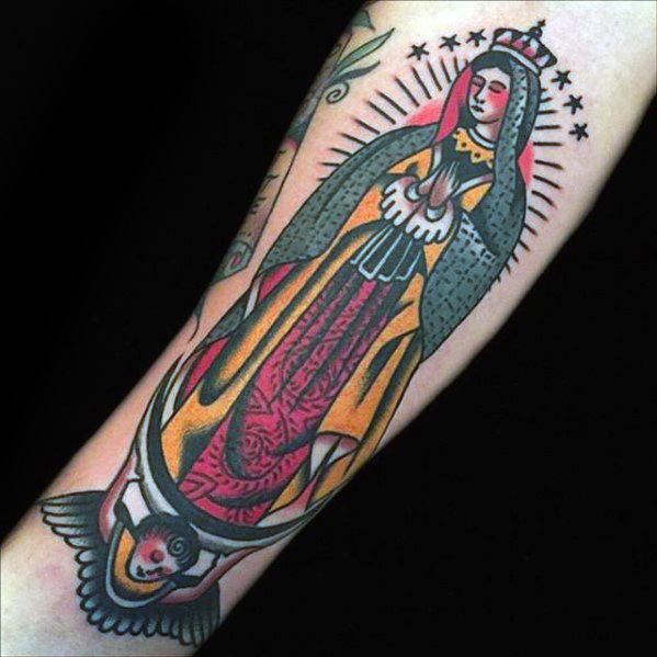 Masculine Old School Forearm Guadalupe Tattoos For Men
