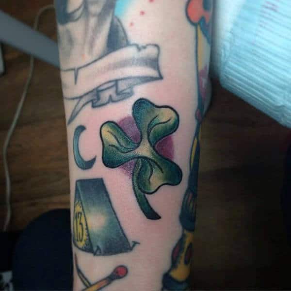 Masculine Old School Shamrock Tattoo For Guys On Forearm