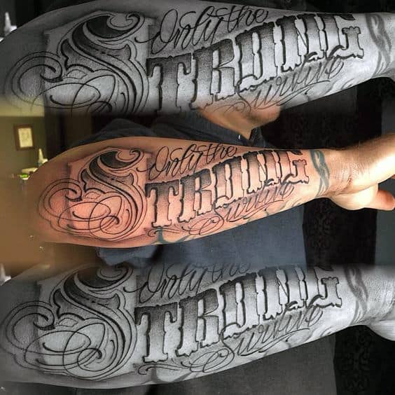 Masculine Only The Strong Survive Guys Outer Forearm Tattoos
