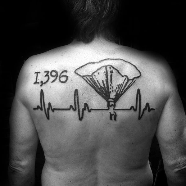 Masculine Parachute Skydiving Upper Back Tattoos For Men