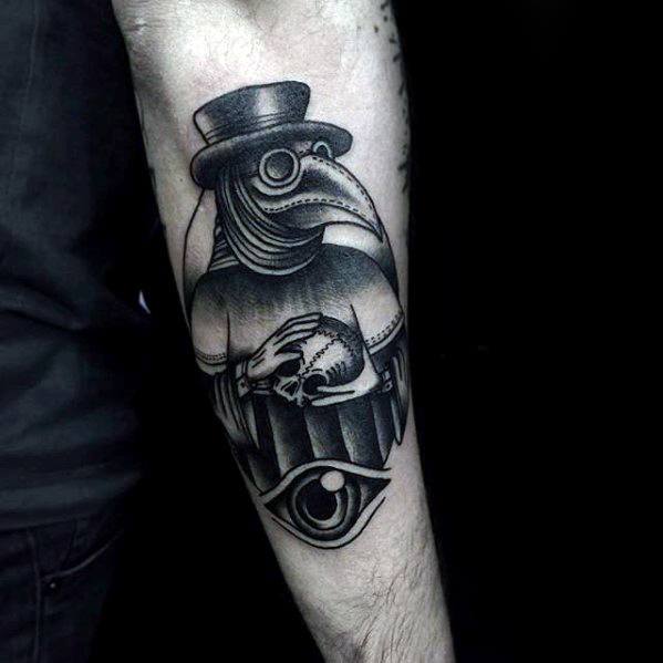 Masculine Plague Doctor Tattoos For Men Outer Forearm