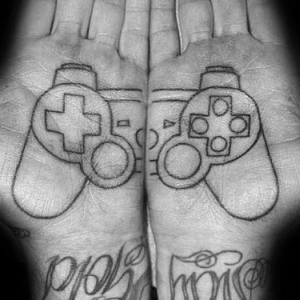 Masculine Playstation Tattoos For Men On Palm Of Hand