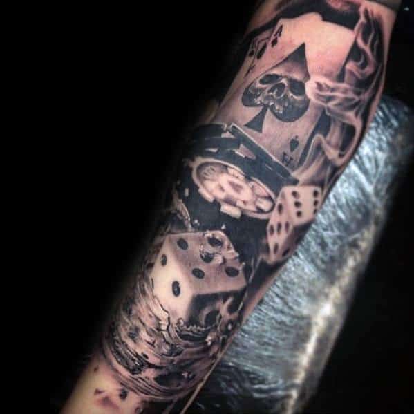 Masculine Poker Chip Tattoos For Men On Leg