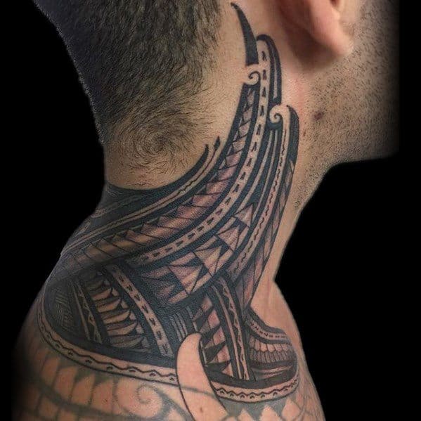 Masculine Polynesian Tribal Neck Tattoos For Men