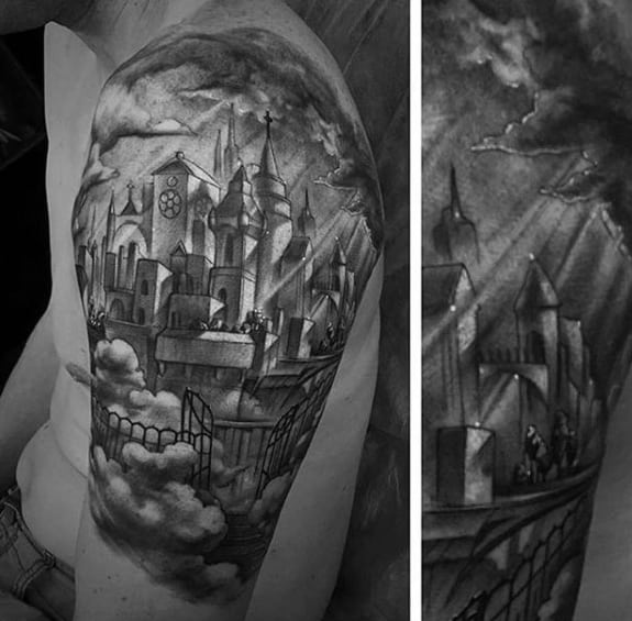 Masculine Rad Gates Of Heaven Half Sleeve Tattoos For Men