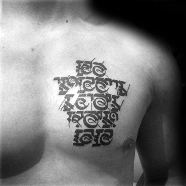 Masculine Sanskrit Tattoos For Men Upper Chest