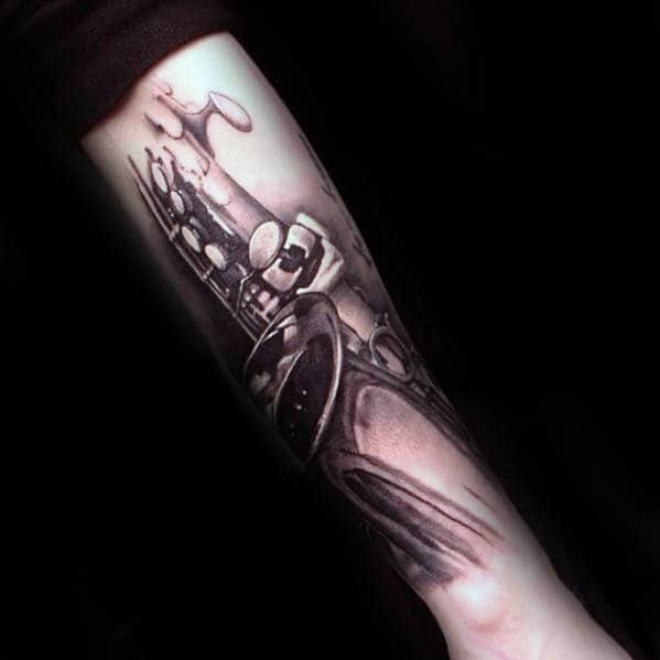 Masculine Saxophone 3d Mens Forearm Sleeve Tattoo