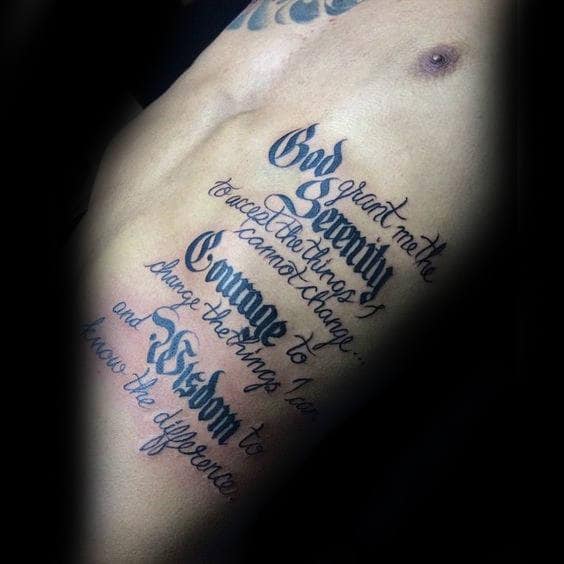 Masculine Serenity Prayer Mens Rib Cage Side Tattoo Ideas