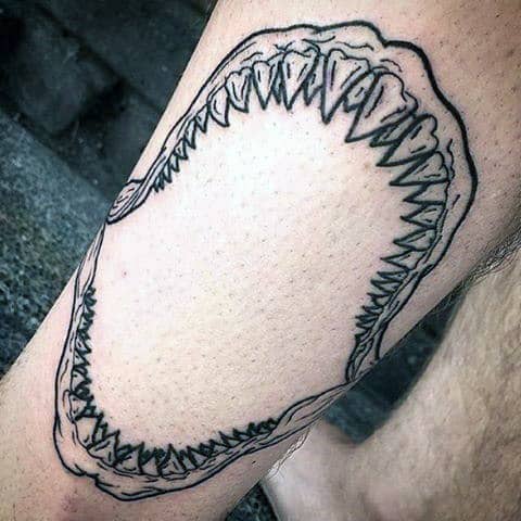 Masculine Shark Jaw Back Of Leg Tattoos For Men