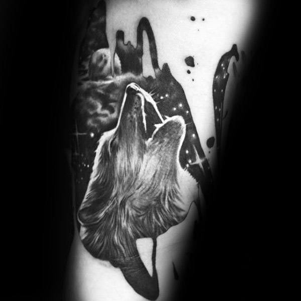 Masculine Sick Howling Wolf Leg Tattoos For Men