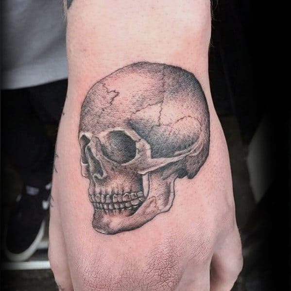 Masculine Skull Small Mens Hand Tattoo Ideas