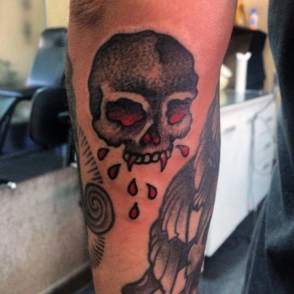 Masculine Small Mens Vampire Skull Tattoo With Blood Drops