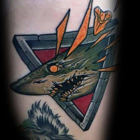 Masculine Small Unique Shark Mens Triangle Thigh Tattoo