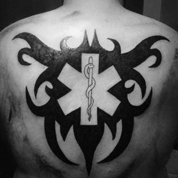 Masculine Star Of Life Negative Space Guys Tribal Back Tattoos