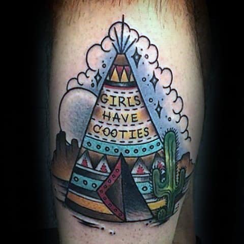 Masculine Teepee Leg Calf Tattoos For Men