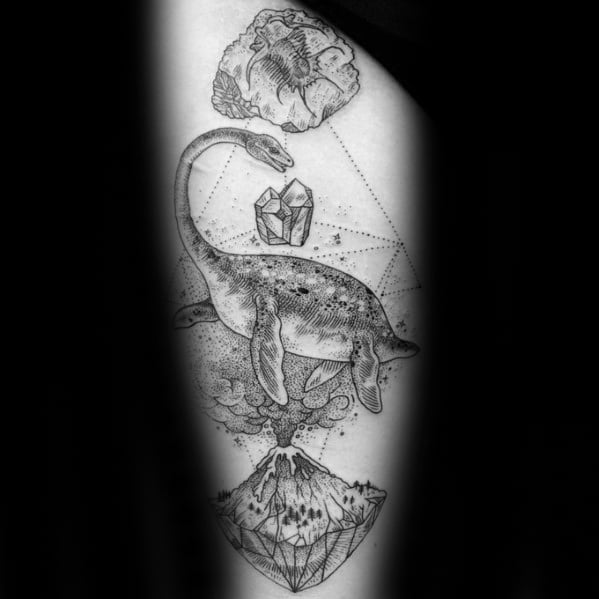 Masculine Thigh Loch Ness Monster Tattoos For Men