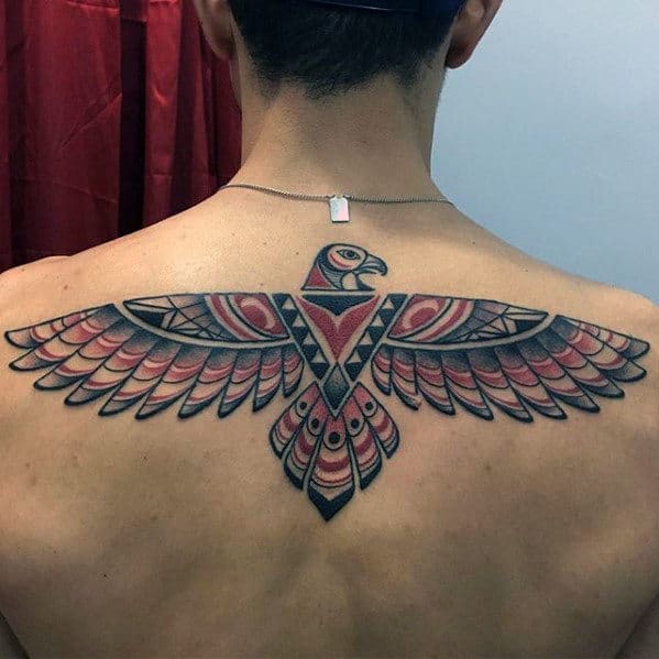 Masculine Upper Back Mens Tribal Bird Tattoo Inspiration