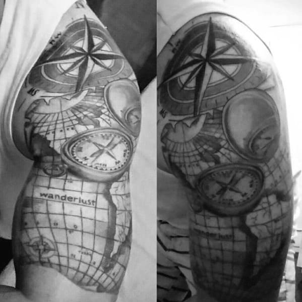 Masculine Wanderlust Half Sleeve Guys Map Tattoos