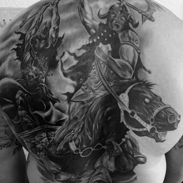 Masculine Warrior On The Battle Field Tattoo Mens Back