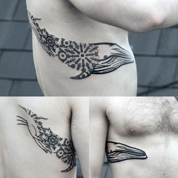 Masculine Whale Pattern Rib Cage Side Guys Geometric Tattoos