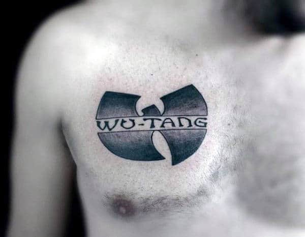 Masculine Wu Tang Symbol Tattoo On Males Upper Chest