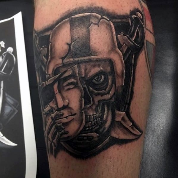 Masked Oakland Raiders Skull Guys Leg Tattoo