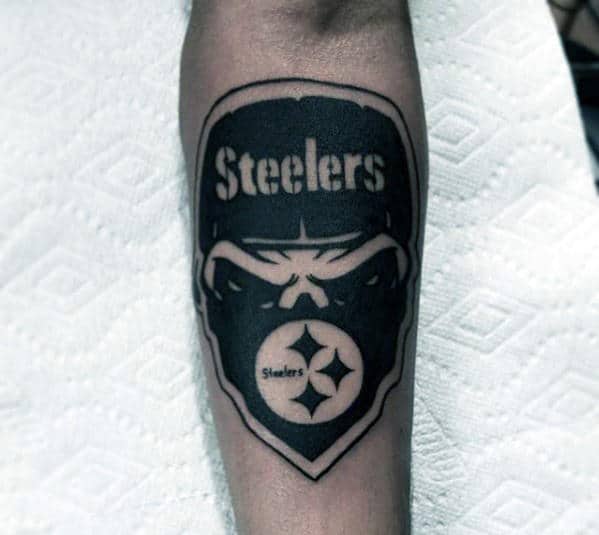 Masked Pittsburgh Steelers Guys Negative Space Inner Forearm Tattoos