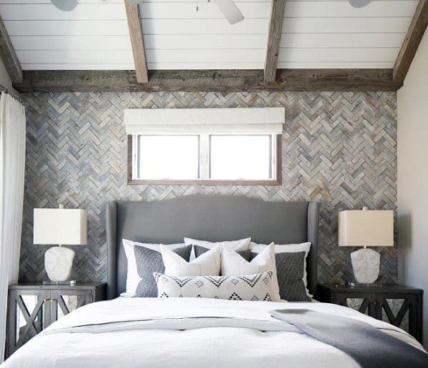 Master Bedroom Traditional Herringbone Wood Wall Design Ideas