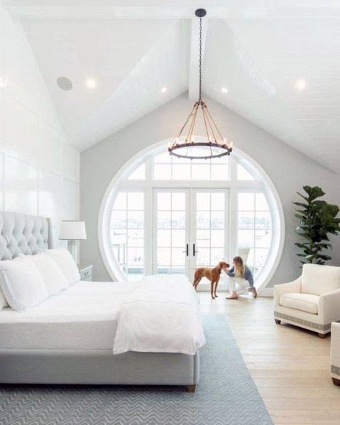 Master Bedroom Vaulted Ceiling Design Idea Inspiration With Giant Circle Window