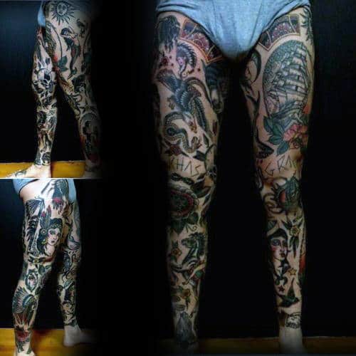 Masuline Traditional Leg Full Sleeve Tattoo Design Ideas