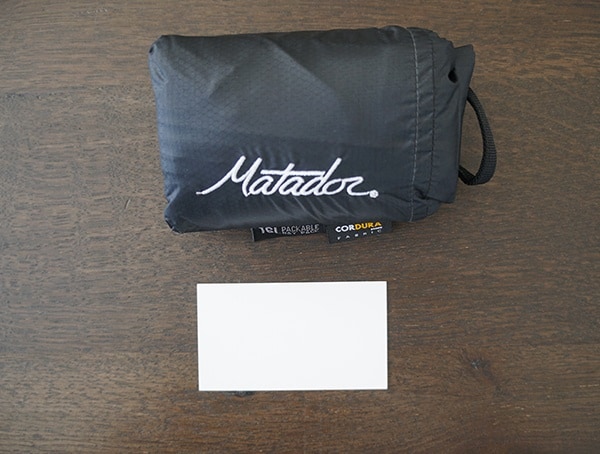 Matador Freefly16 Pack Away Backpack Business Card Size Comparison